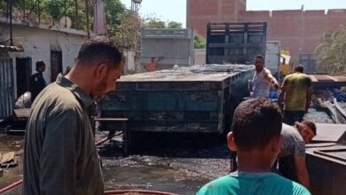 السيطرة على حريق تريلا بالطريق الزراعي ببنها